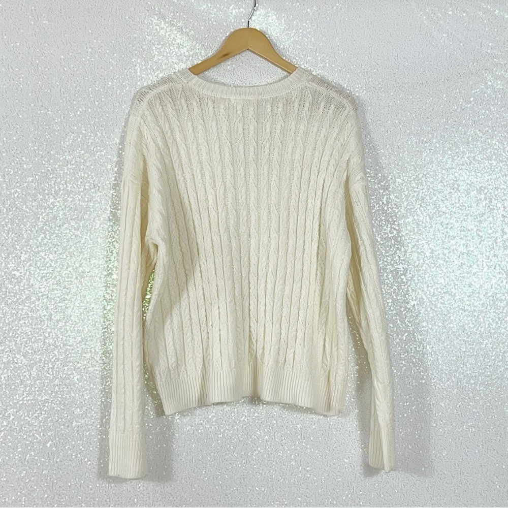 Retrology  cream cable- knit crew neck sweater with pearl embellishments. - Picture 3 of 14
